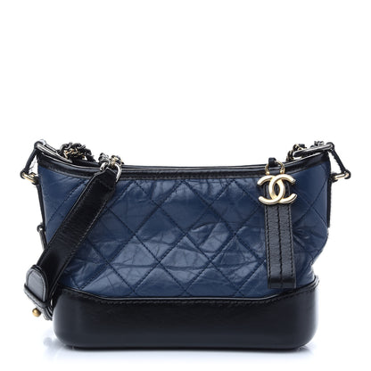 Chanel Aged Calfskin Quilted Small Gabrielle Hobo Navy Black 1 of 9