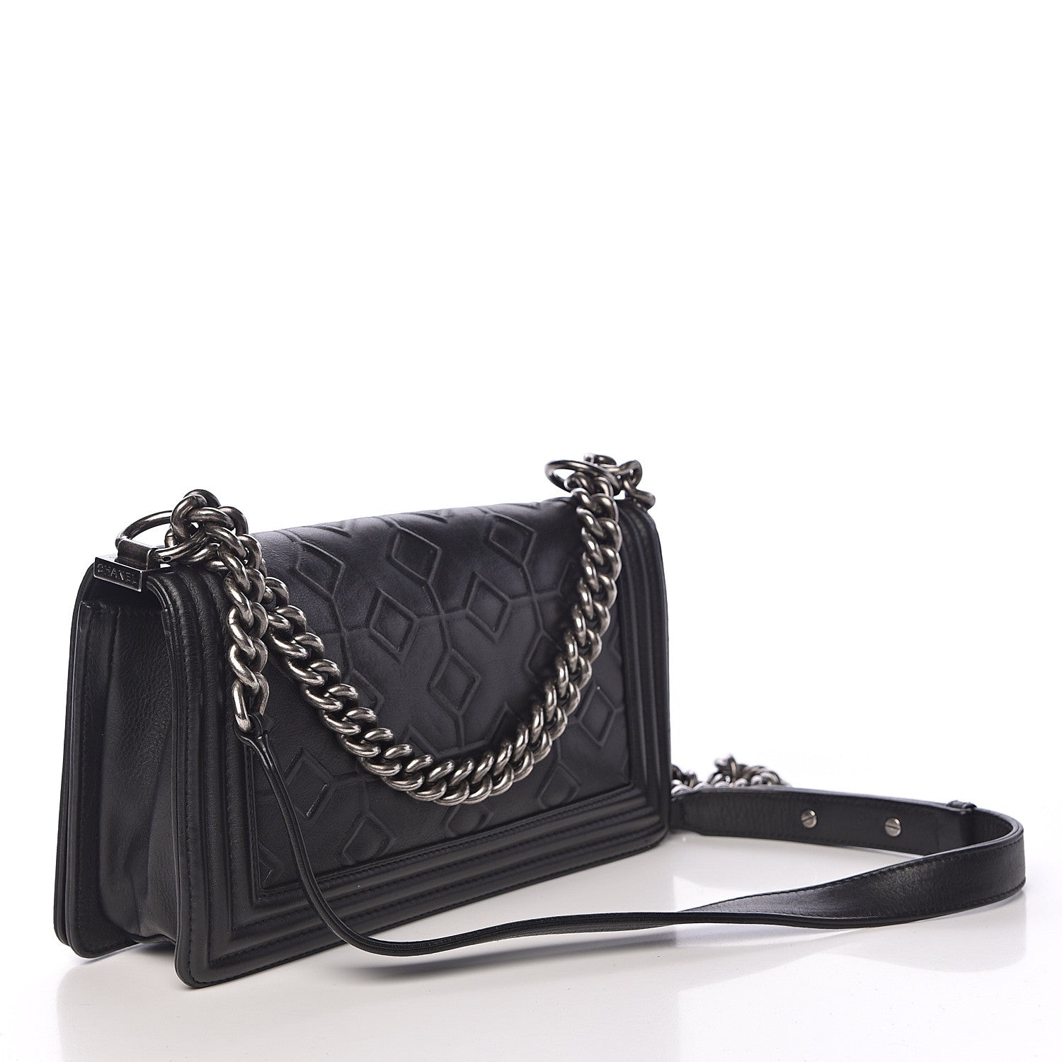 Chanel Calfskin Crystal Embossed Medium Boy Flap Black 3 of 11