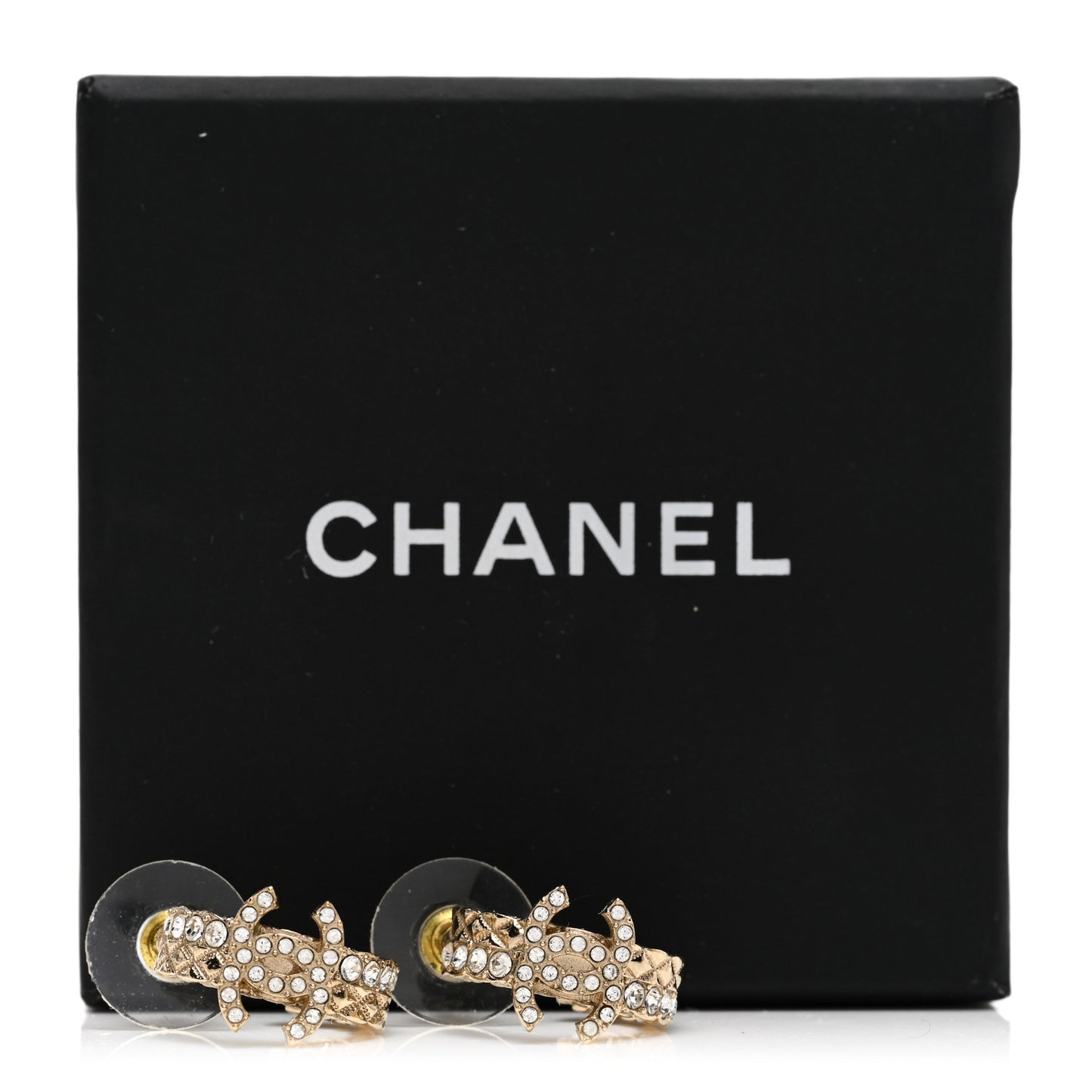 Metal Crystal Quilted CC Hoop Earrings Gold