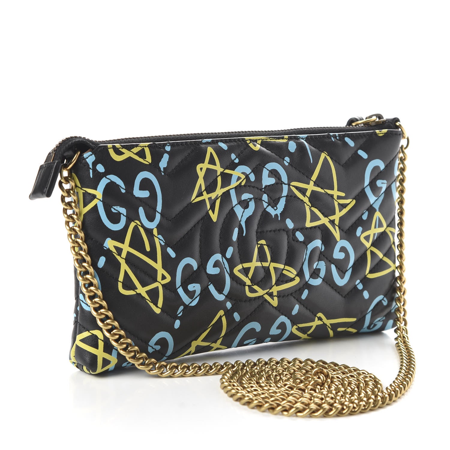Gucci Calfskin Matelasse Printed Mini GucciGhost GG Marmont Chain Bag Black New Acquamarine 3 of 9
