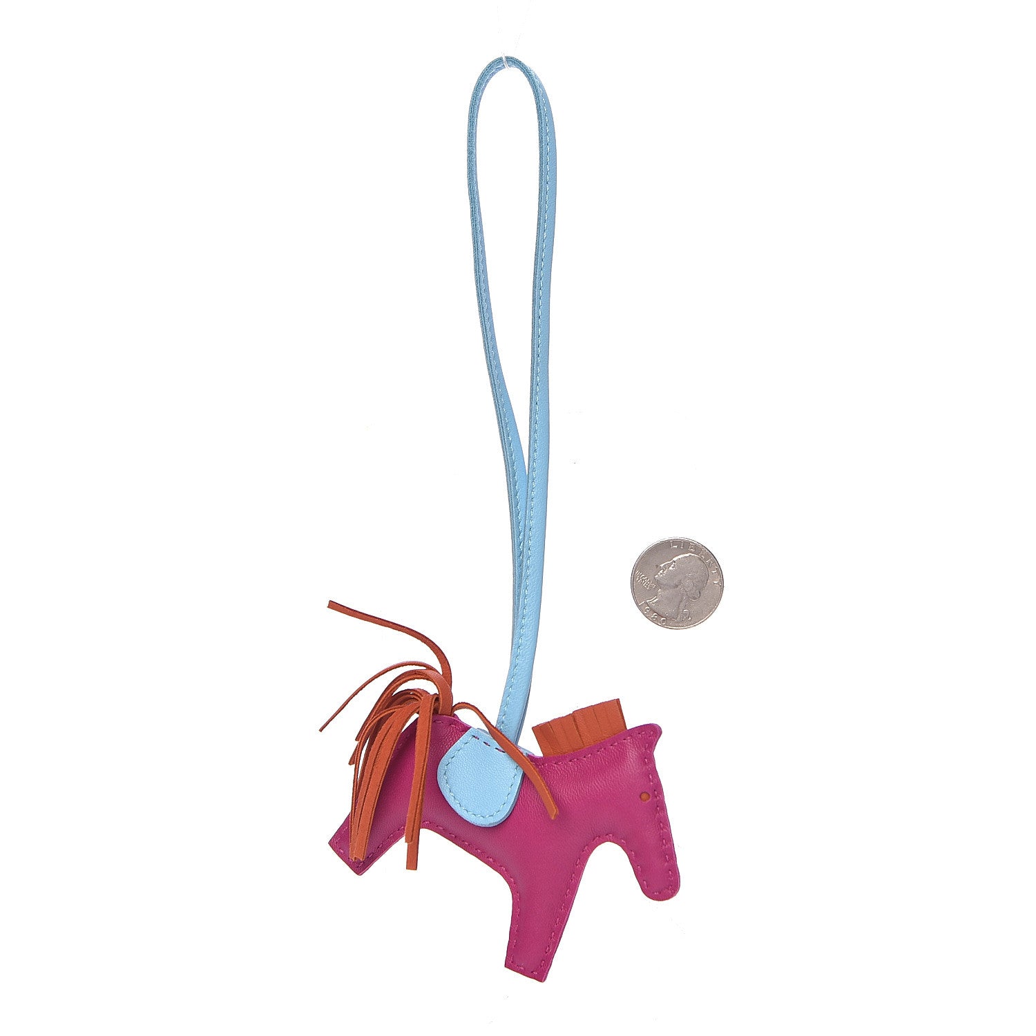 Hermes Milo Lambskin Grigri Rodeo Horse Bag Charm PM Rose Pourpre Cornaline Celeste 2 of 5