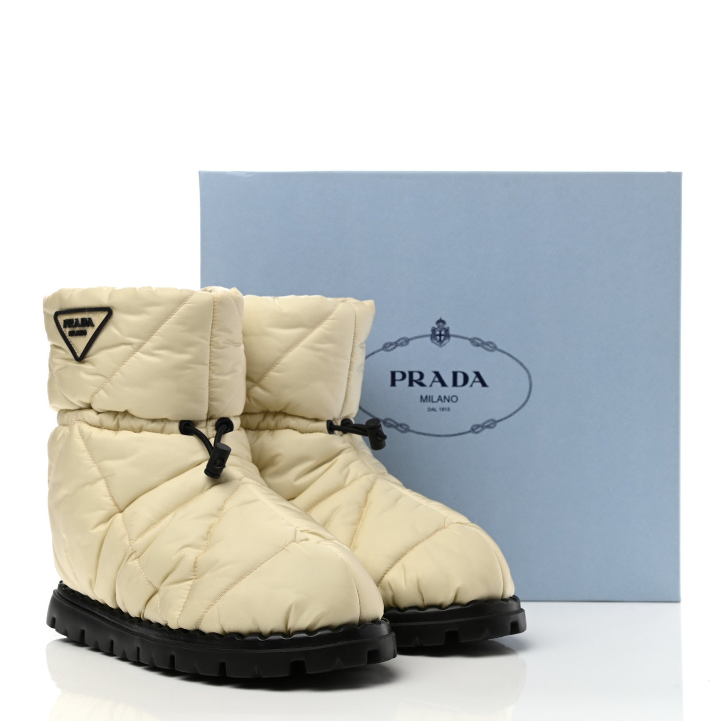 Re-Nylon Piuma Triangle Logo Padded Drawcord 20mm Snow Boots 37 Avorio