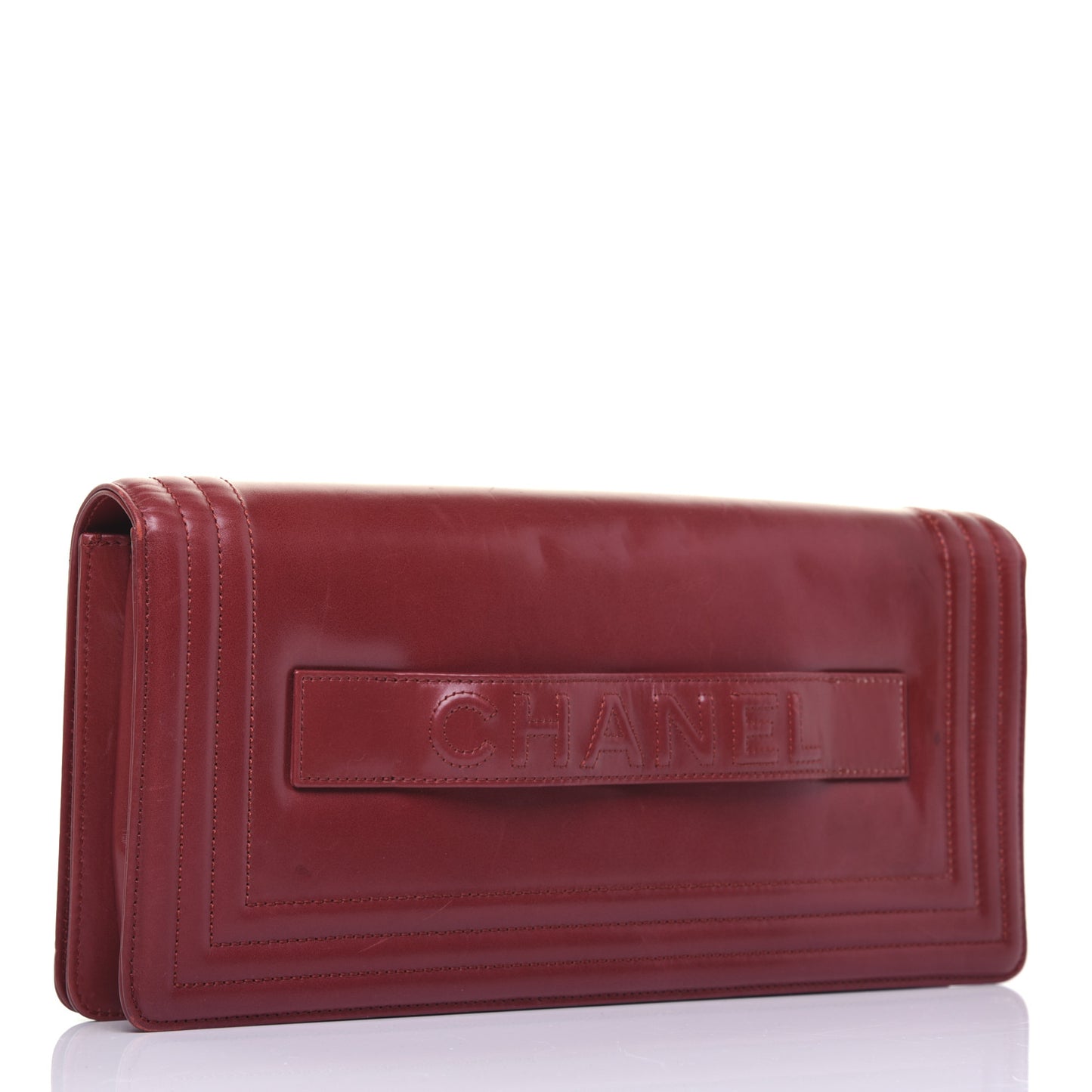 Glazed Calfskin Boy Flap Clutch Red