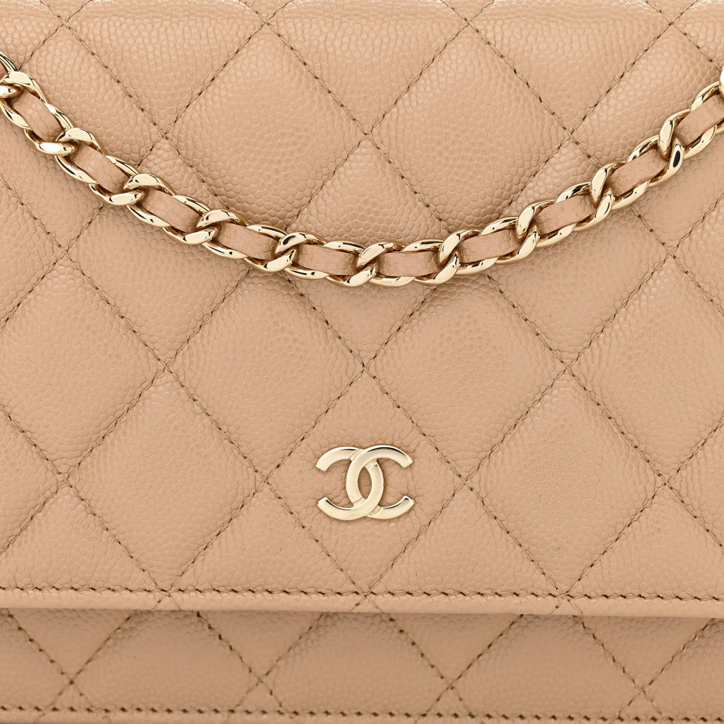 Caviar Quilted Wallet On Chain WOC Beige