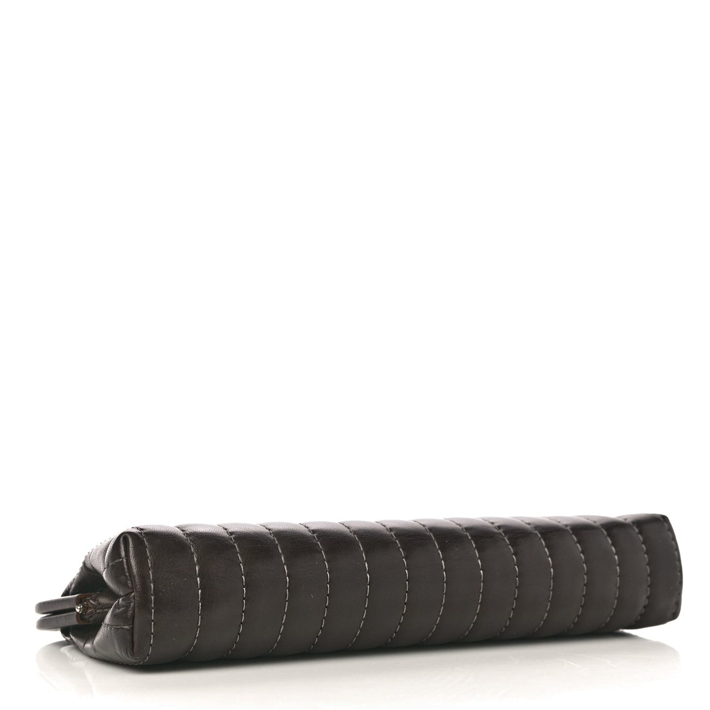 Lambskin Vertical Quilted Mademoiselle Clutch Dark Brown