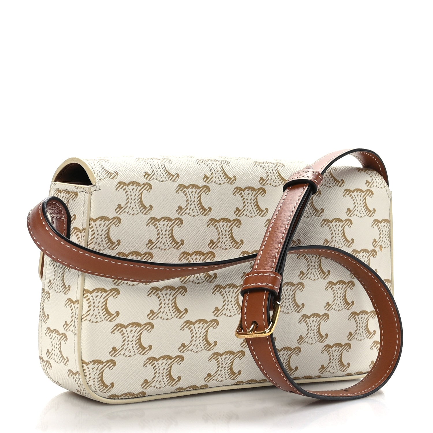 Celine Canvas Calfskin Triomphe Shoulder Bag White 3 of 10