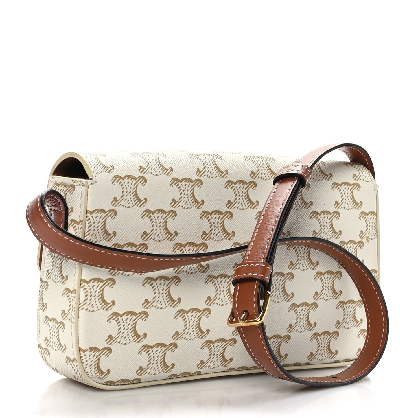 Canvas Calfskin Triomphe Shoulder Bag White