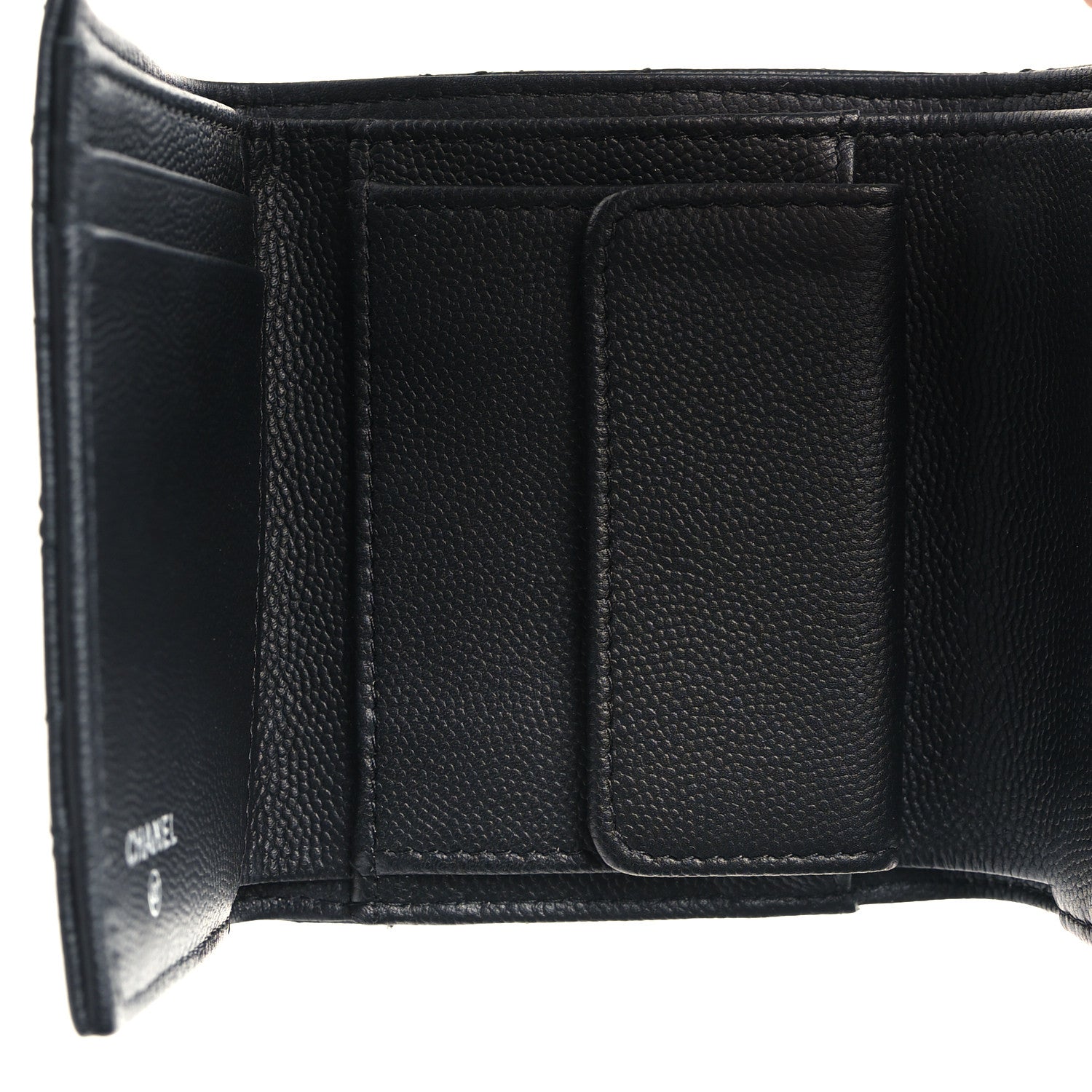 Chanel Caviar Camellia Embossed Compact Wallet Black 5 of 10