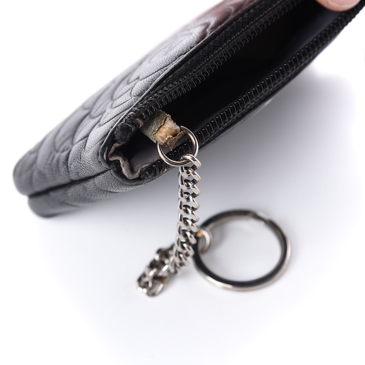 Goatskin Camellia Embossed Key Holder Case Black