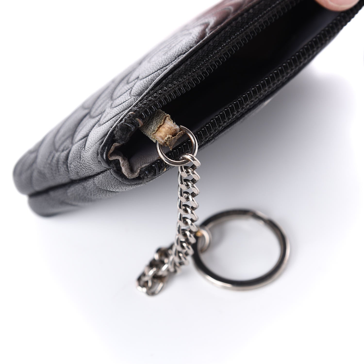 Chanel Goatskin Camellia Embossed Key Holder Case Black 11 of 11