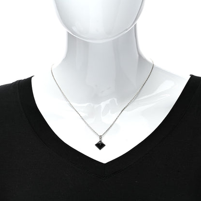 Hermes Palladium Plated Medor Folk Pendant Necklace Black 2 of 5