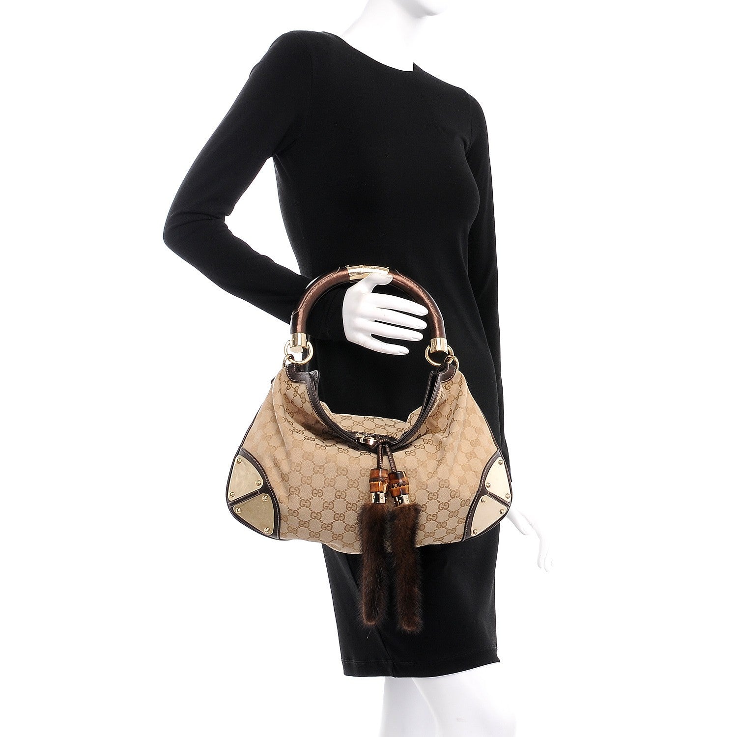 Gucci Monogram Mink Indy Small Top Handle Bag Metallic 3 of 7