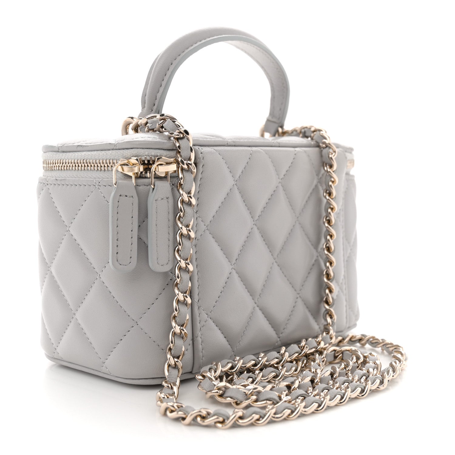 Chanel Lambskin Quilted Small Top Handle Vanity Case With Chain light Grey 3 of 13