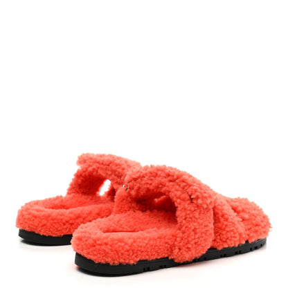 Hermes Woolskin Womens Chypre Sandals 37 Orange 4 of 8