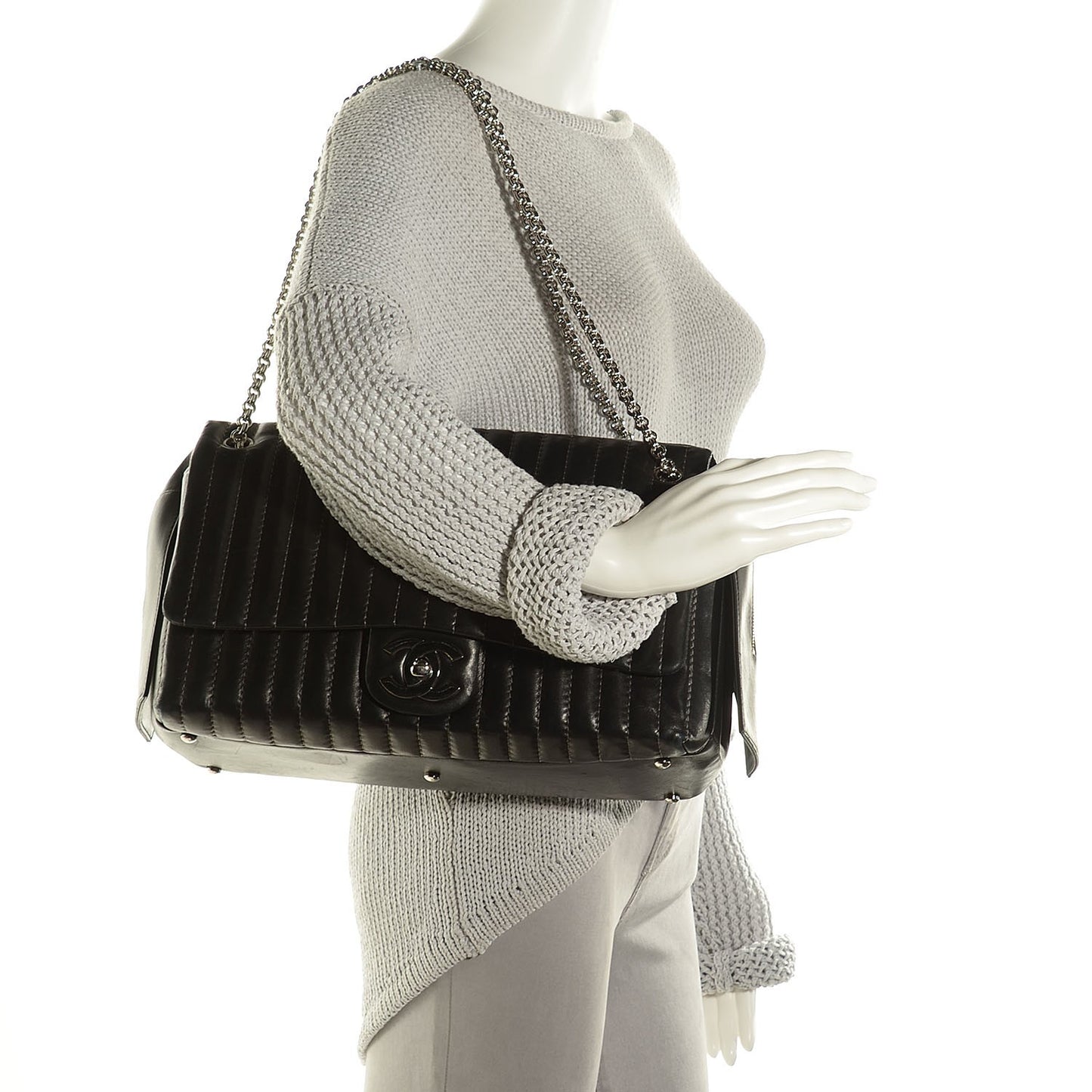 Lambskin Vertical Quilted Mademoiselle Flap Black