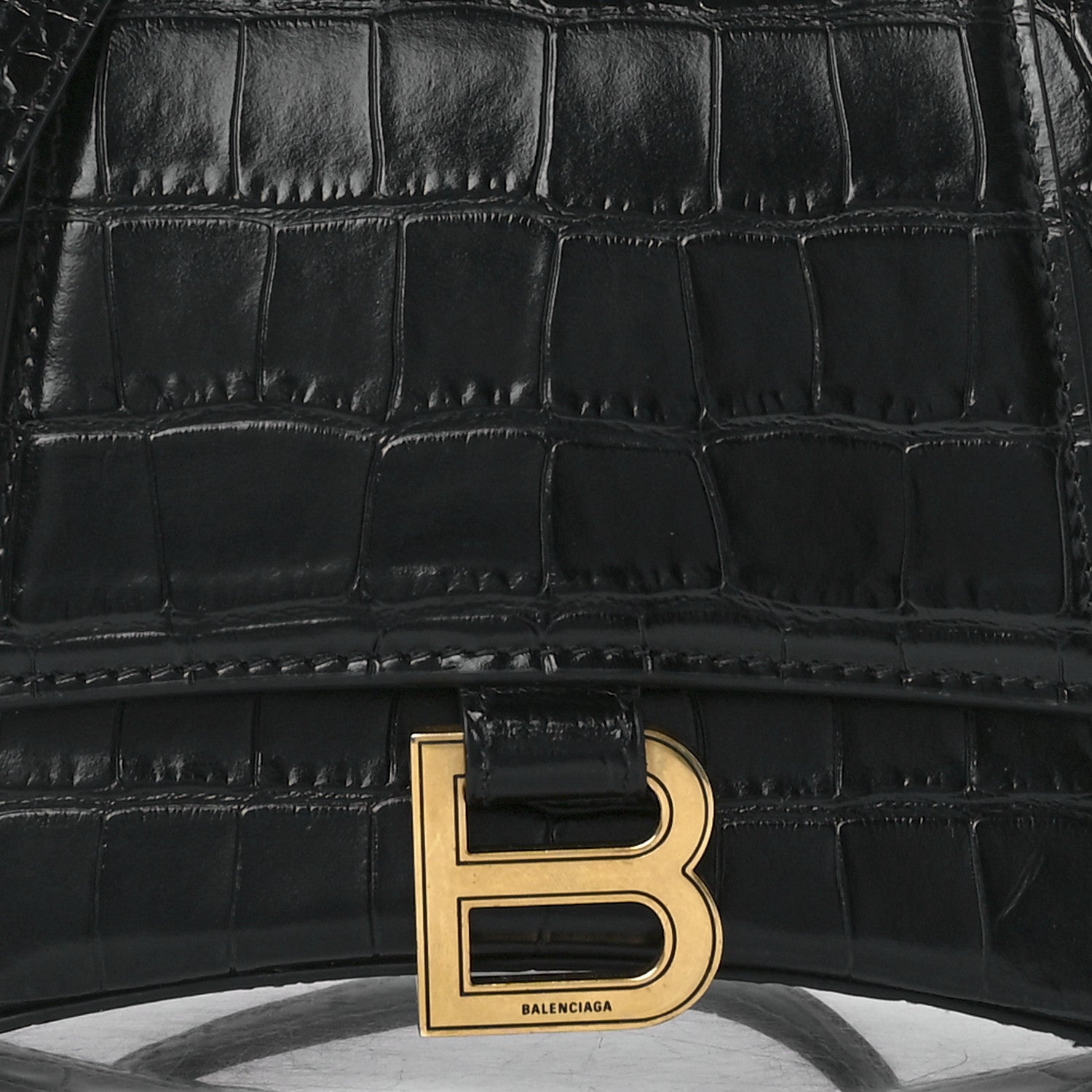 Balenciaga Shiny Calfskin Crocodile Embossed Small Hourglass Top Handle Bag Black 9 of 13