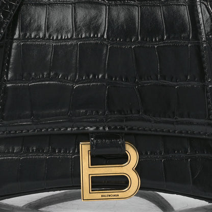 Balenciaga Shiny Calfskin Crocodile Embossed Small Hourglass Top Handle Bag Black 9 of 13