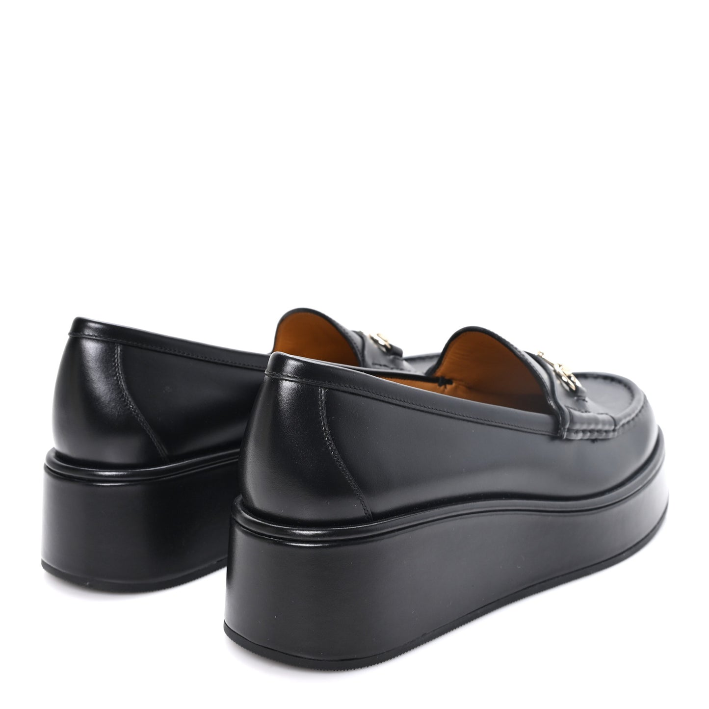 Kama Calfskin Horsebit Womens Wedge Platform Loafers 40 Black