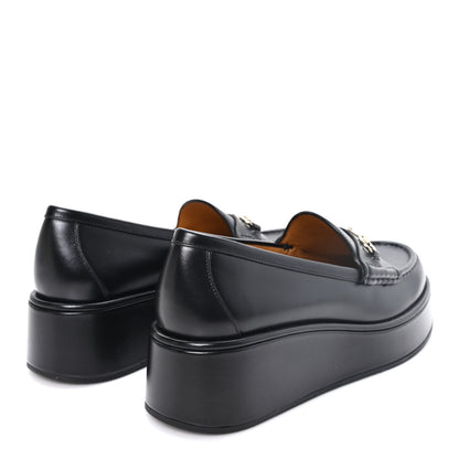 Gucci Kama Calfskin Horsebit Womens Wedge Platform Loafers 40 Black 5 of 9