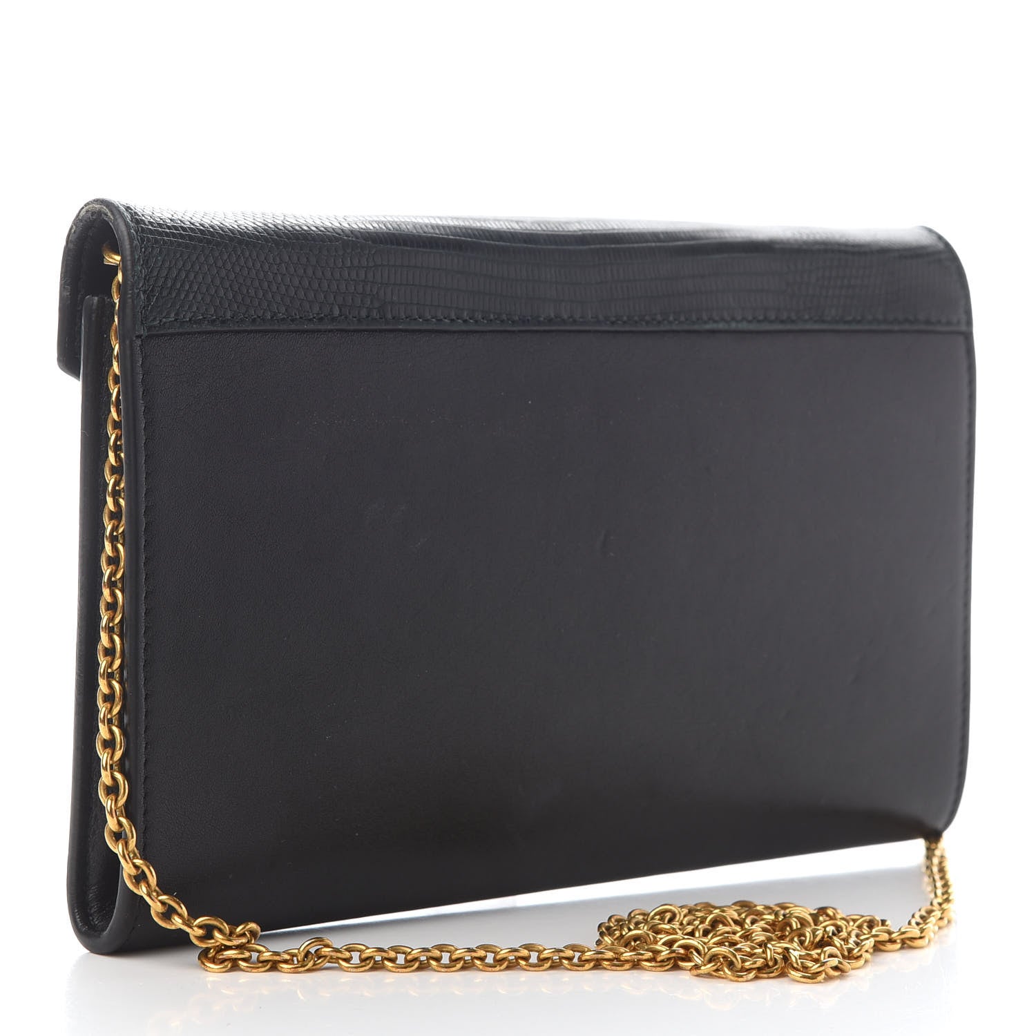 Celine Calfskin Lizard Clutch On A Chain Black 2 of 8