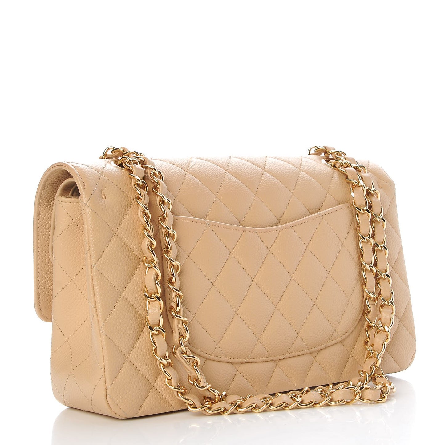 Caviar Quilted Medium Double Flap Beige Clair