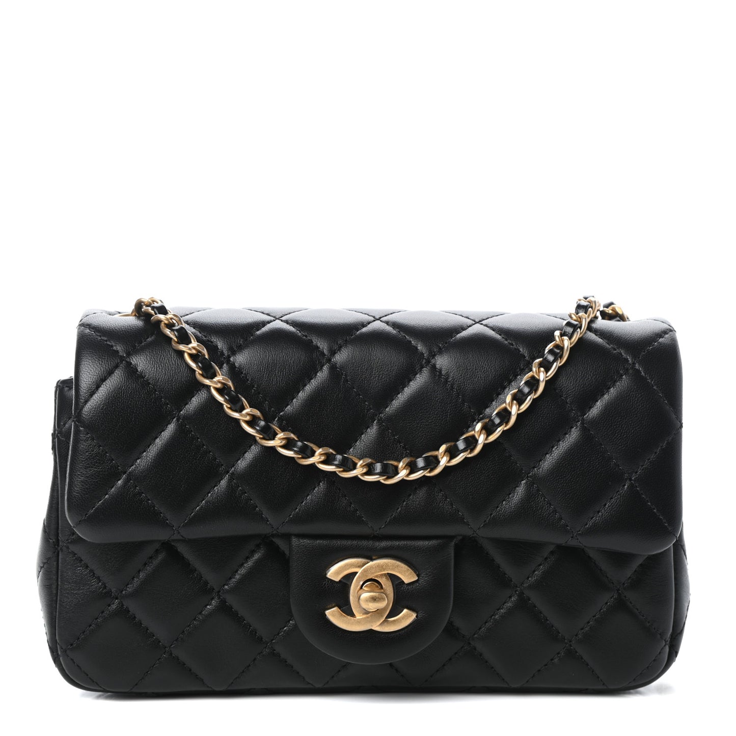Lambskin Quilted Mini Rectangular Pearl Crush Flap Black