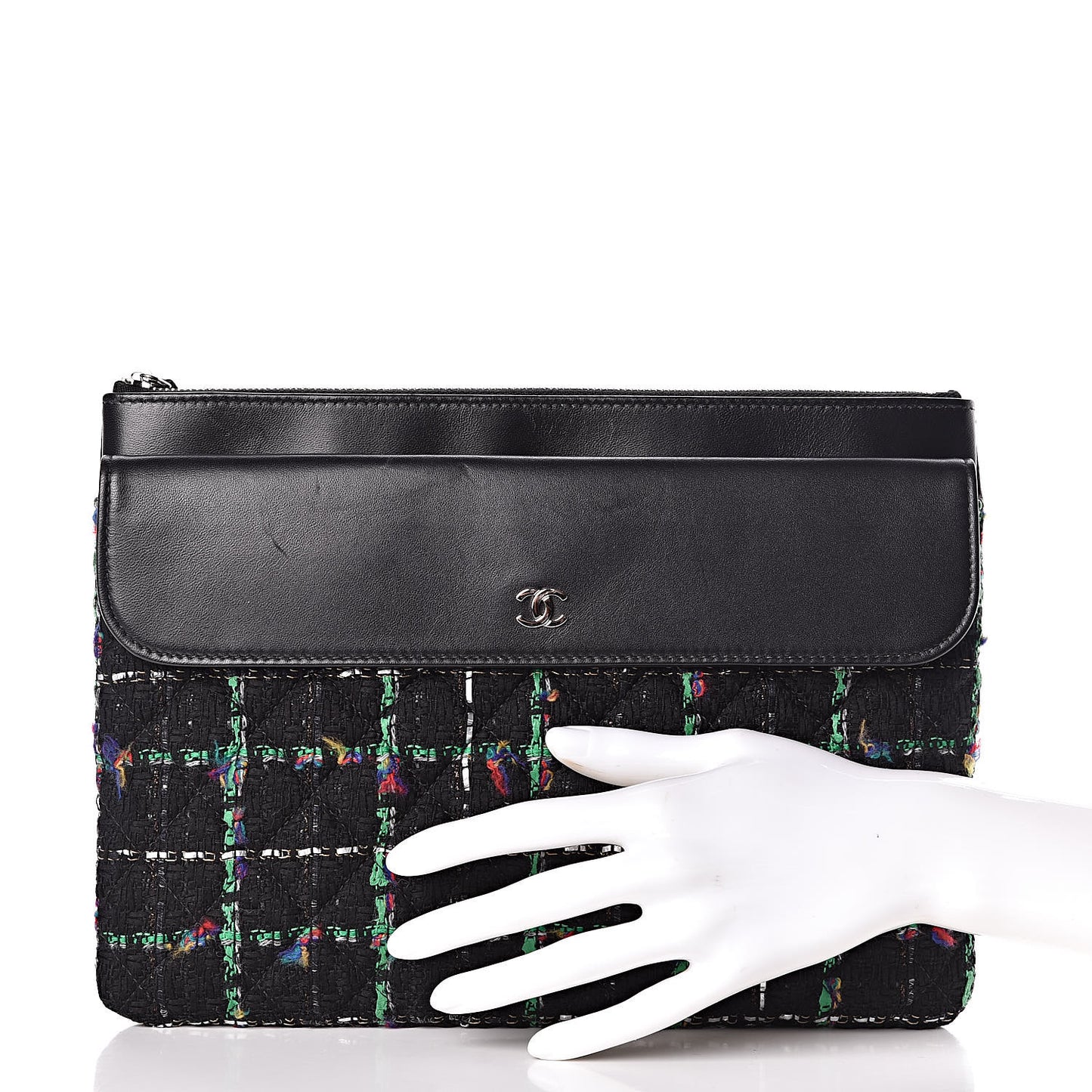 Lambskin Tweed Quilted Medium Flap Cosmetic Case Multicolor Black