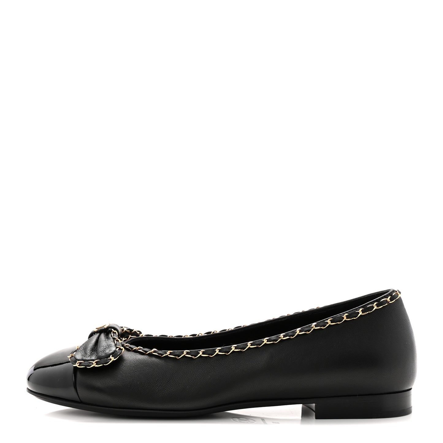 Lambskin Patent Cap Toe Chain Around Ballerina Flats 36 Black