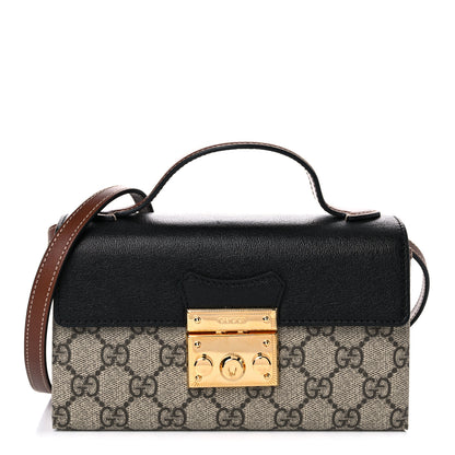 Gucci GG Supreme Monogram Calfskin Mini Padlock Top Handle Shoulder Bag Beige Black Cuir 1 of 11