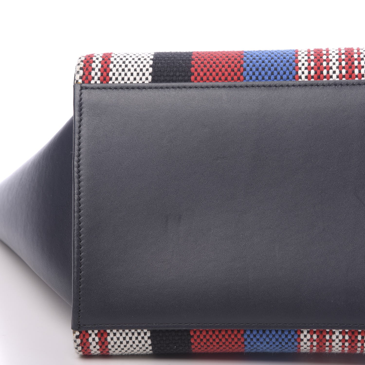 Celine Smooth Calfskin Textile Striped Medium Trapeze Navy Blue 9 of 17