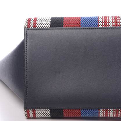 Celine Smooth Calfskin Textile Striped Medium Trapeze Navy Blue 9 of 17