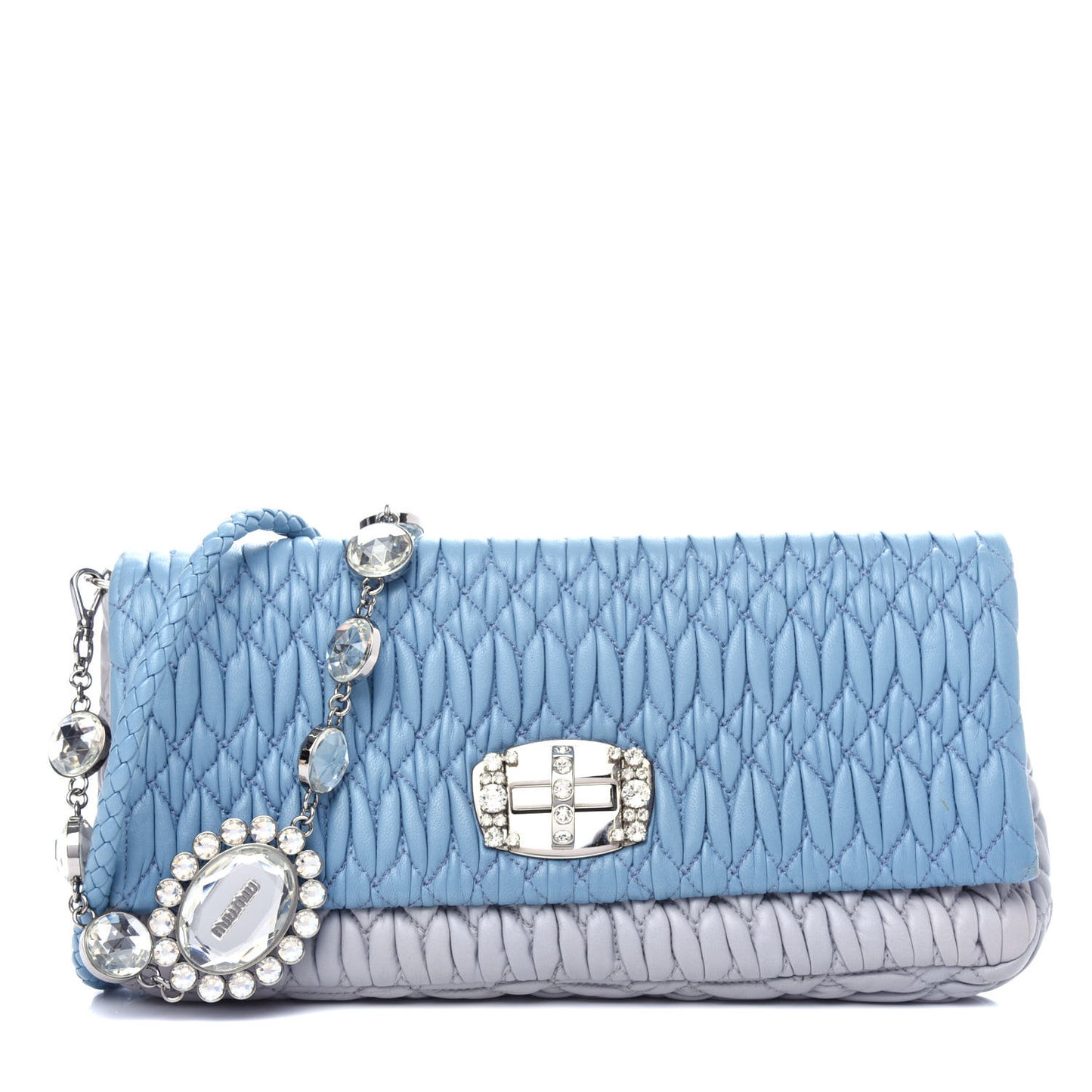 Nappa Matelasse Bi-Color Crystal Flap Clutch Astrale Grey