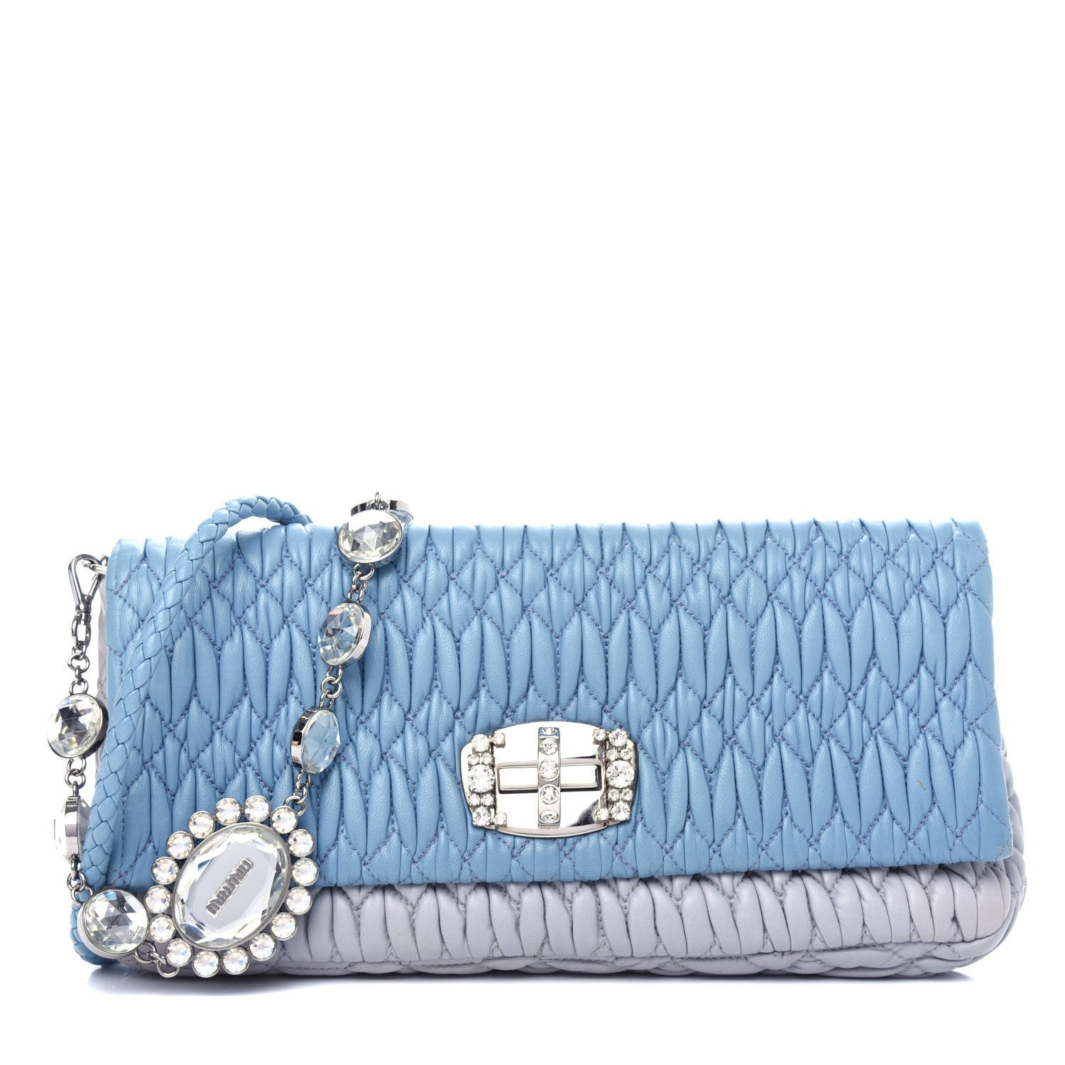 Miu Miu Nappa Matelasse Bi-Color Crystal Flap Clutch Astrale Grey 1 of 10