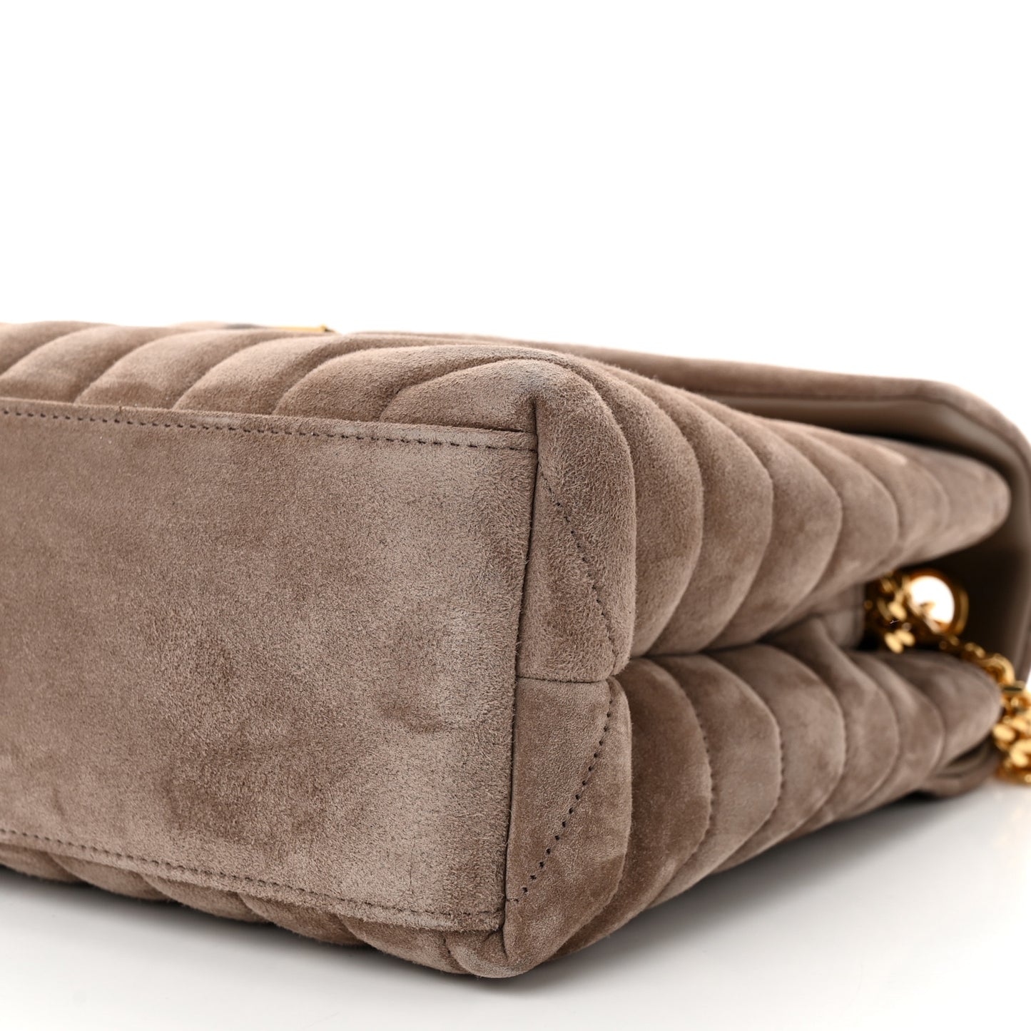 Suede Y Quilted Monogram Medium Loulou Chain Satchel Taupe