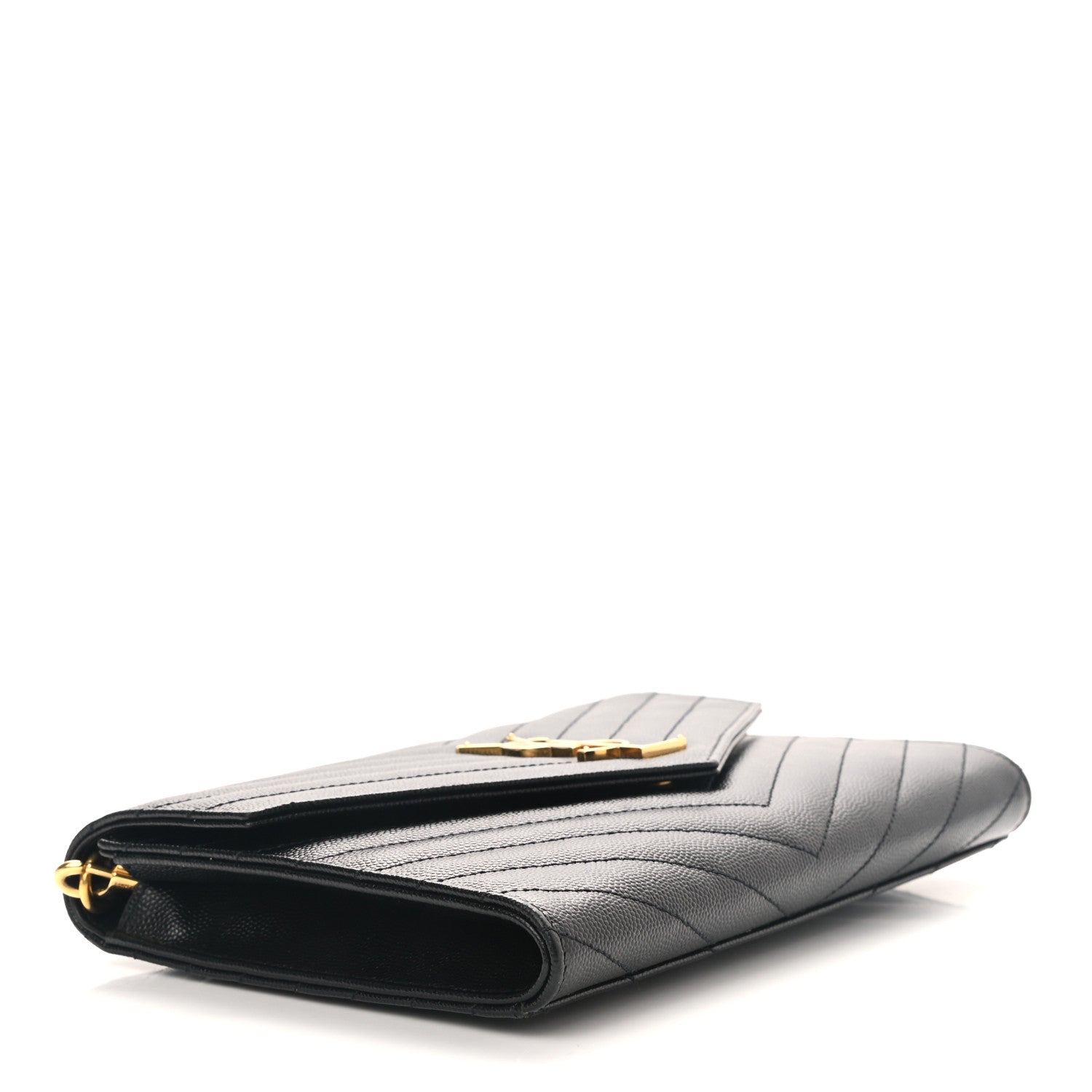 Saint Laurent Grain De Poudre Matelasse Chevron Monogram Envelope Clutch Black 4 of 7
