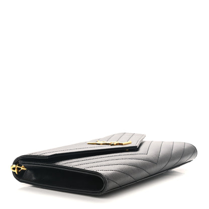 Saint Laurent Grain De Poudre Matelasse Chevron Monogram Envelope Clutch Black 4 of 7