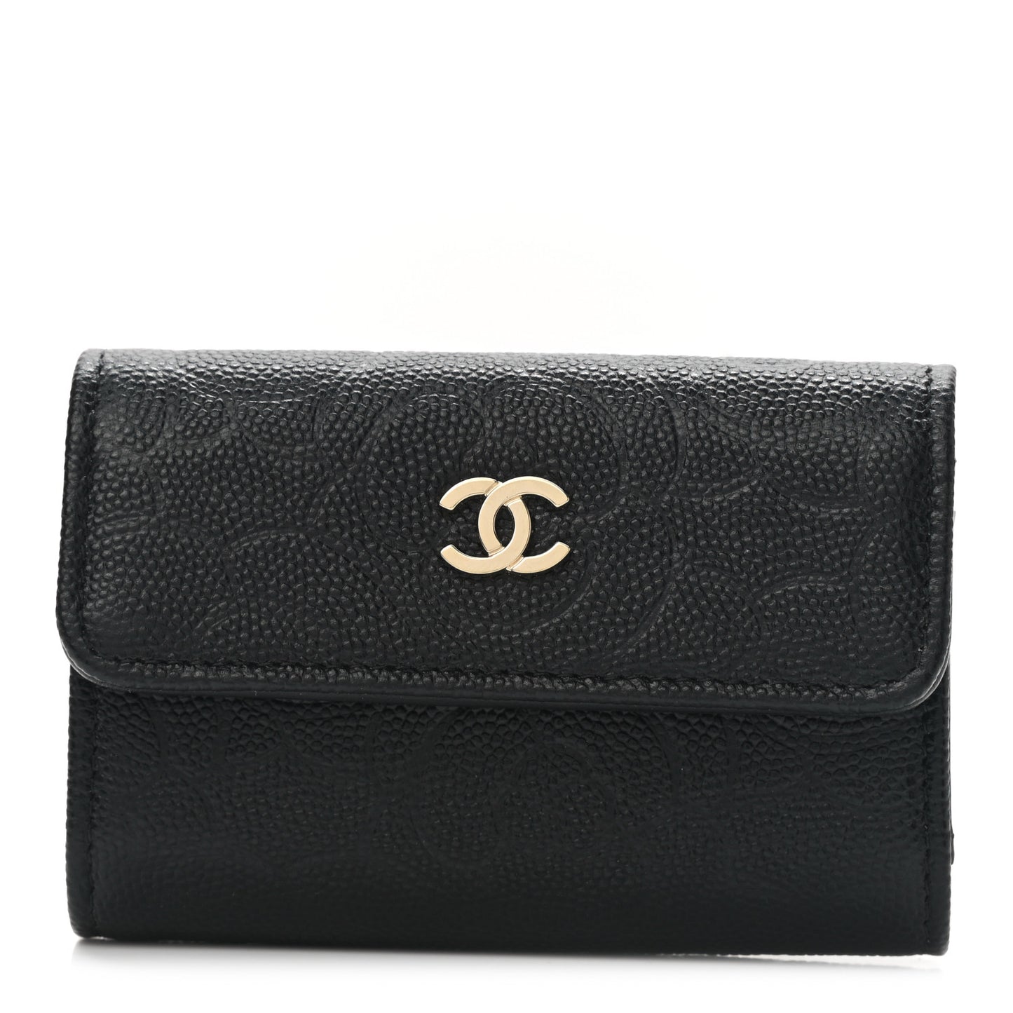 Caviar Embossed Camellia 4 Key Holder Case Black