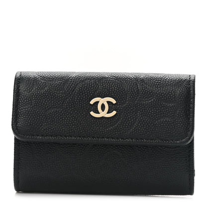 Chanel Caviar Embossed Camellia 4 Key Holder Case Black 1 of 10