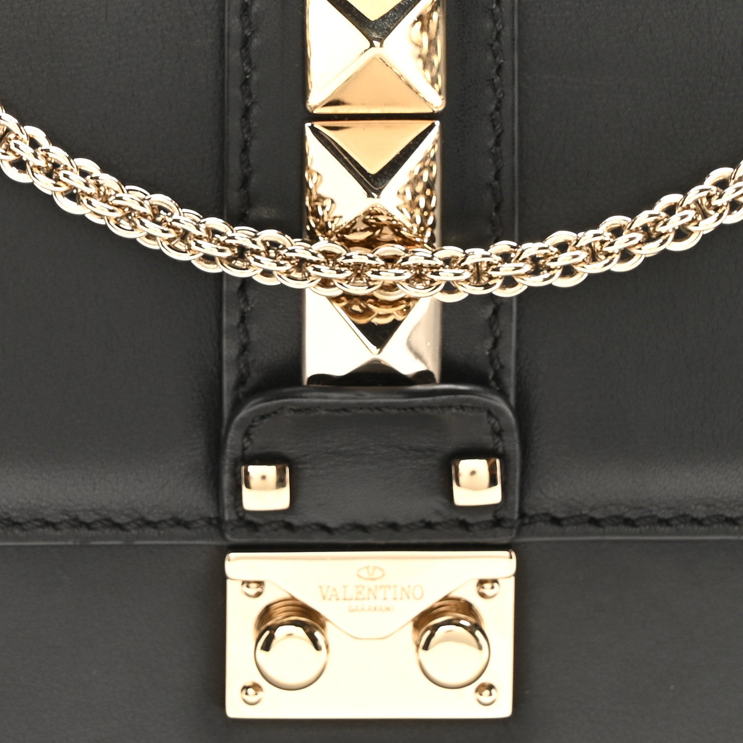 Valentino Garavani Vitello Medium Glam Lock Rockstud Flap Black 7 of 9