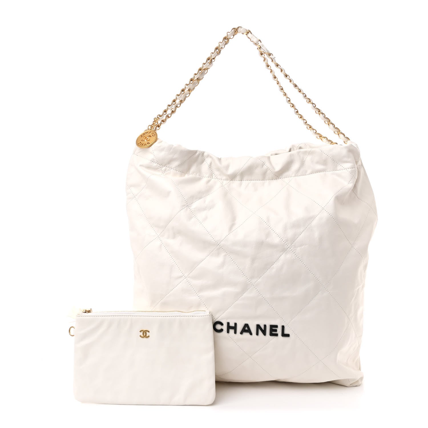 Chanel Shiny Calfskin Quilted Chanel 22 White Black 3 of 12