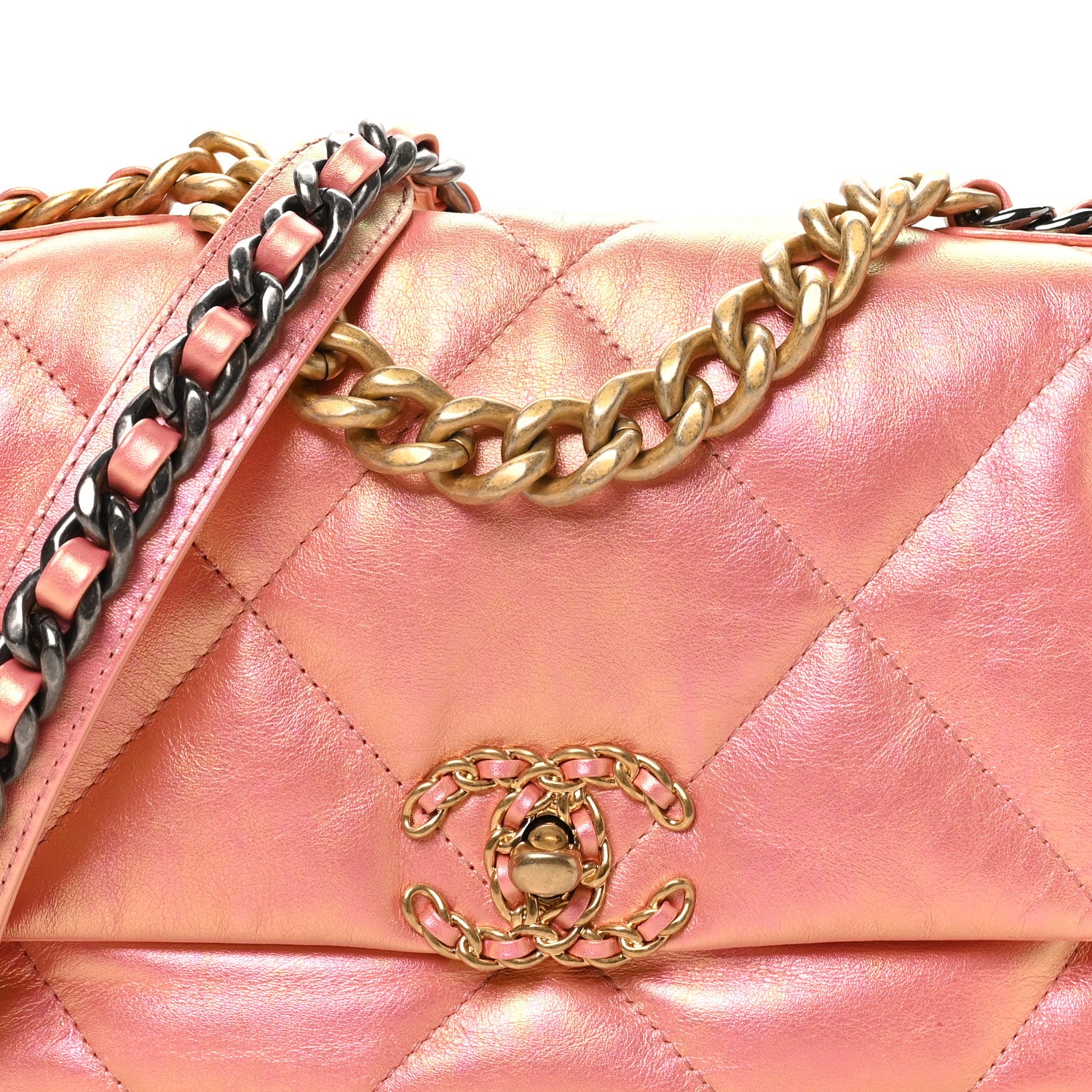 Chanel Iridescent Calfskin Quilted Medium Chanel 19 Flap Pink 8 of 10