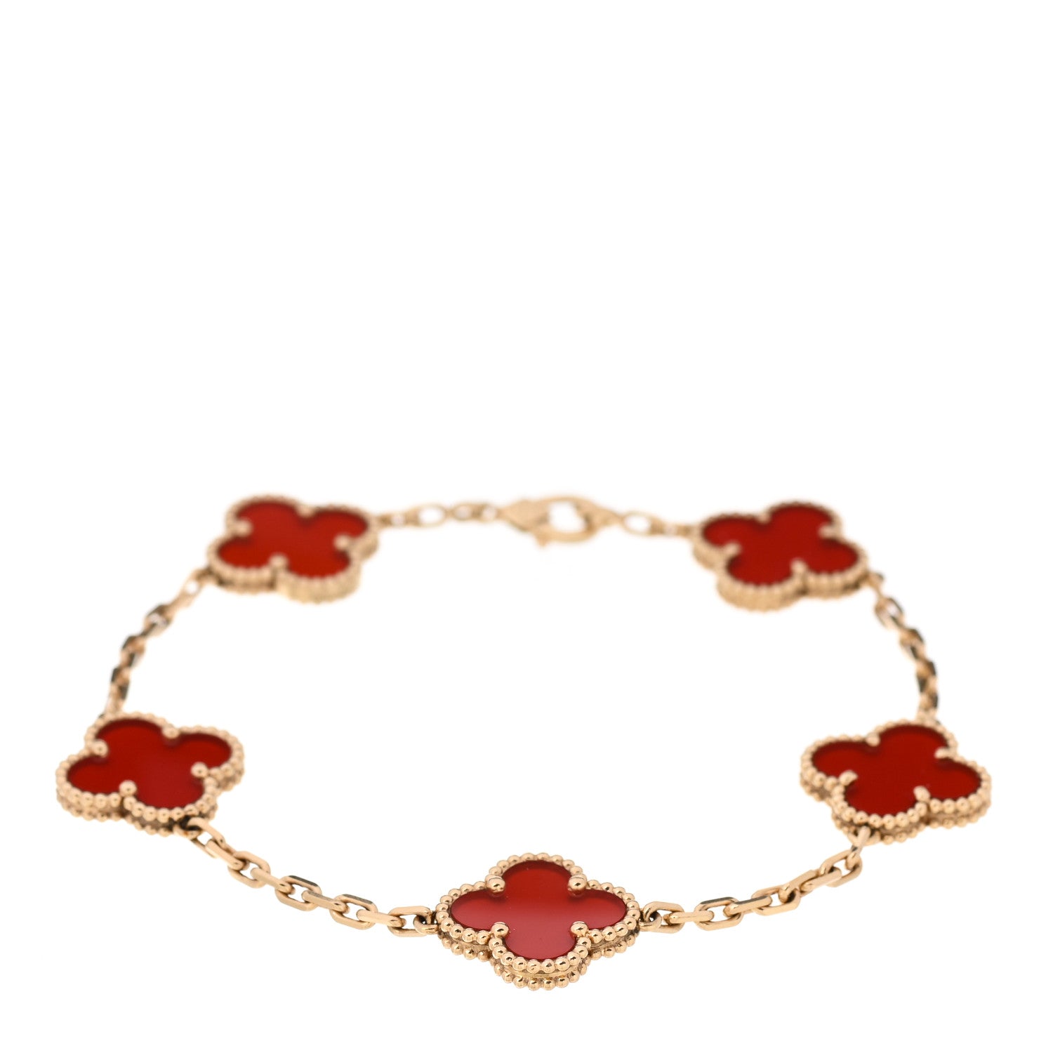Van Cleef & Arpels 18K Yellow Gold Carnelian 5 Motifs Vintage Alhambra Bracelet 1 of 6
