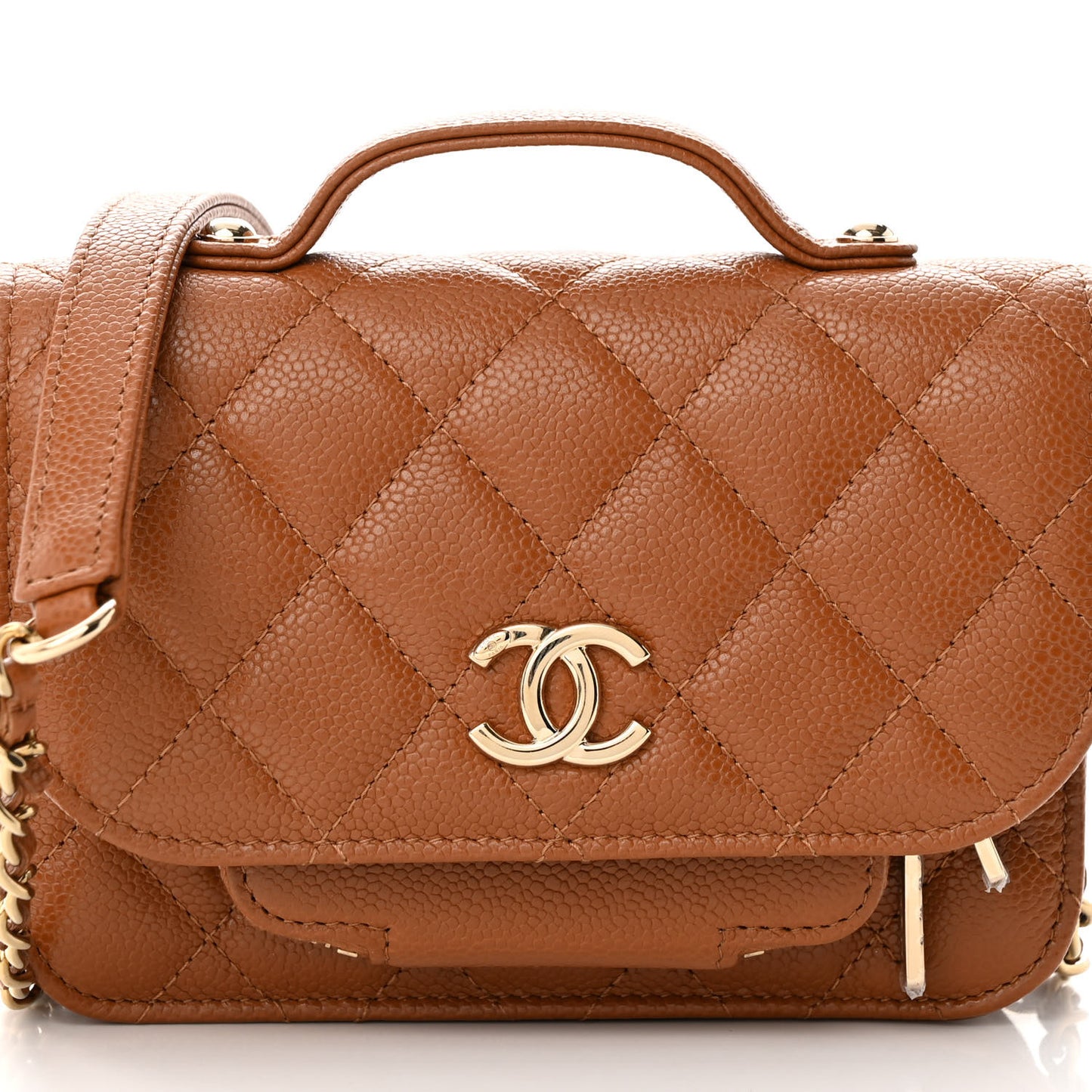 Caviar Quilted Business Affinity Clutch With Chain Flap Camel