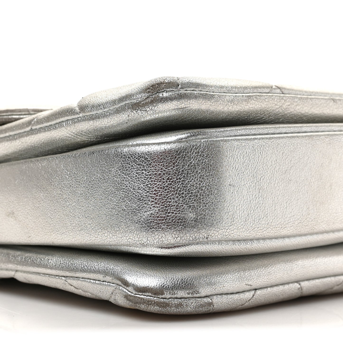 Metallic Lambskin Quilted Small Trendy CC Flap Dual Handle Bag Silver