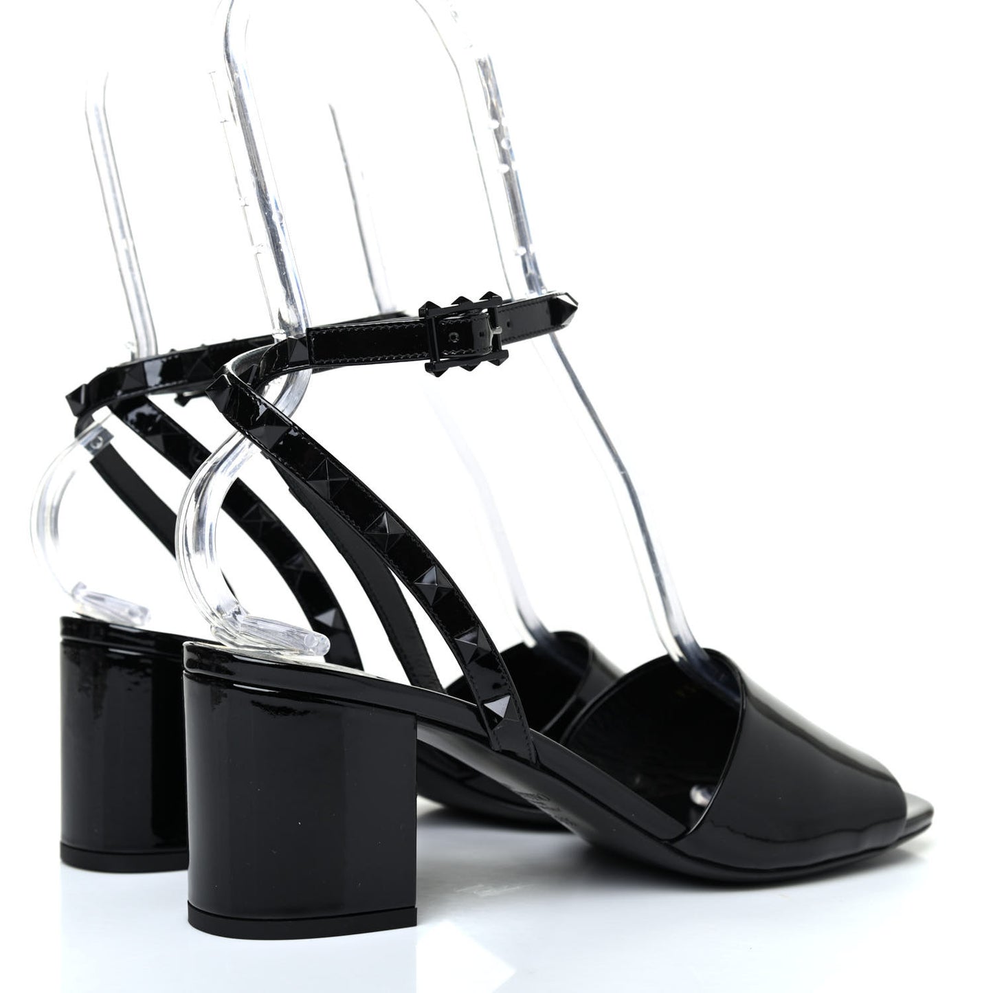 Patent Rockstud Block Ankle Strap 60mm Sandals 38.5 Black