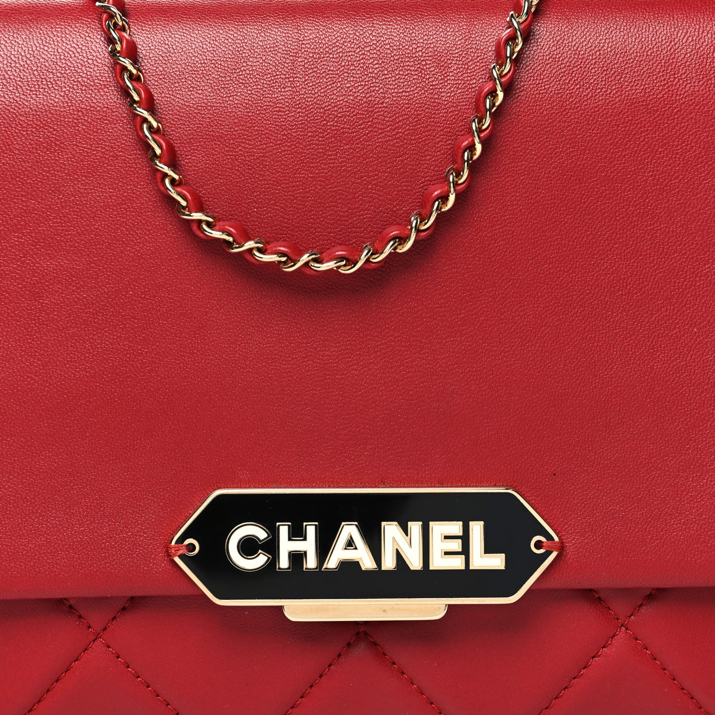 Lambskin Quilted Retro Label Clutch Red