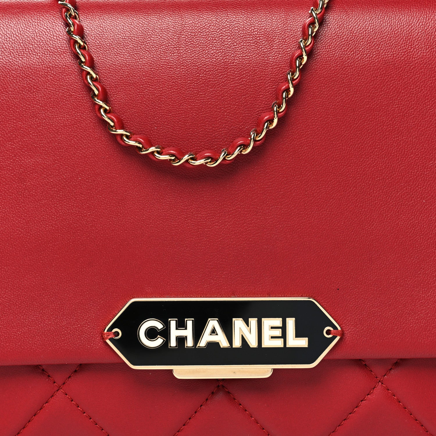 Chanel Lambskin Quilted Retro Label Clutch Red 9 of 12
