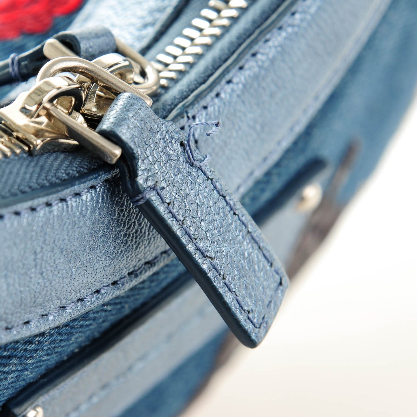 Denim Floral Embroidered De Manta Clutch