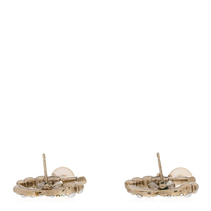 Chanel Crystal Pearl CC Drop Earrings  Gold Pearly White 3 of 4