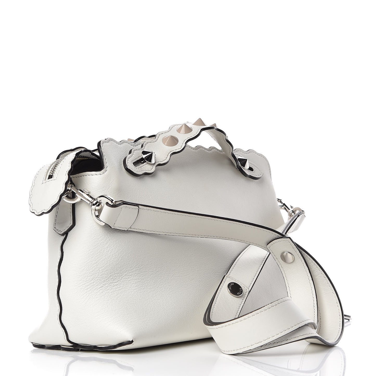 Vitello Dolce Scalloped Studded Medium By The Way Boston Bag White Ice